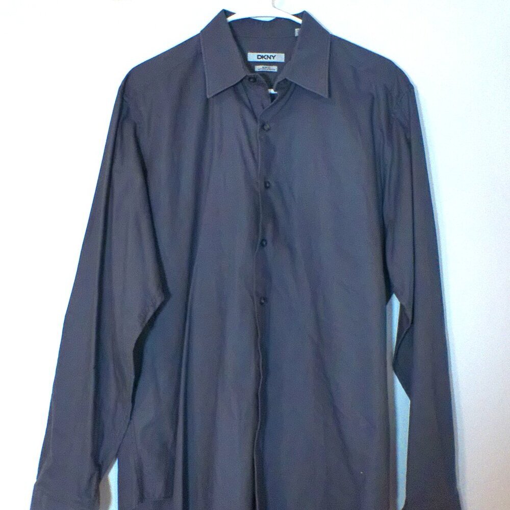 DKNY Slim Fit Natural Stretch Dress Shirt Gray Men’s Large 16.5 34/35 #1492